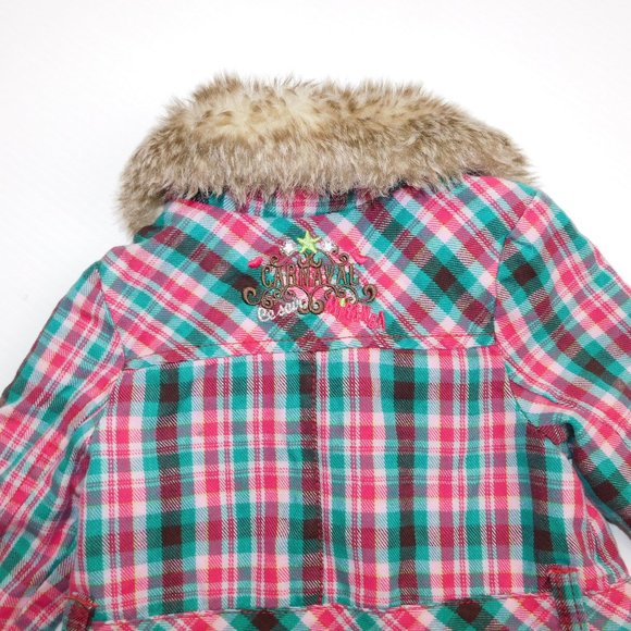 Gagou Tagou Girls 18 Months Plaid Jacket Fur Trim - Picture 9 of 11